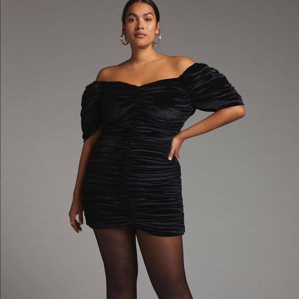 NWT Anthropologie Ruched Puff Sleeve Mini Dress - Picture 14 of 16